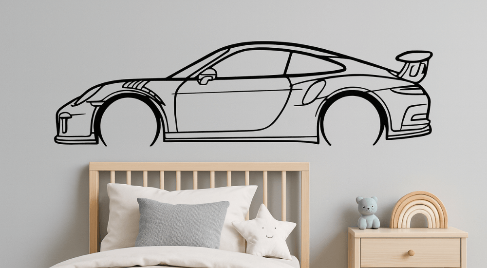 Naklejka na ścianę porsche 911 W1 bez tła w sypialni bok auta