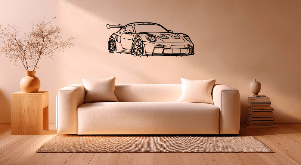 Naklejka na ścianę porsche 911 w salonie wizualizacja front auta
