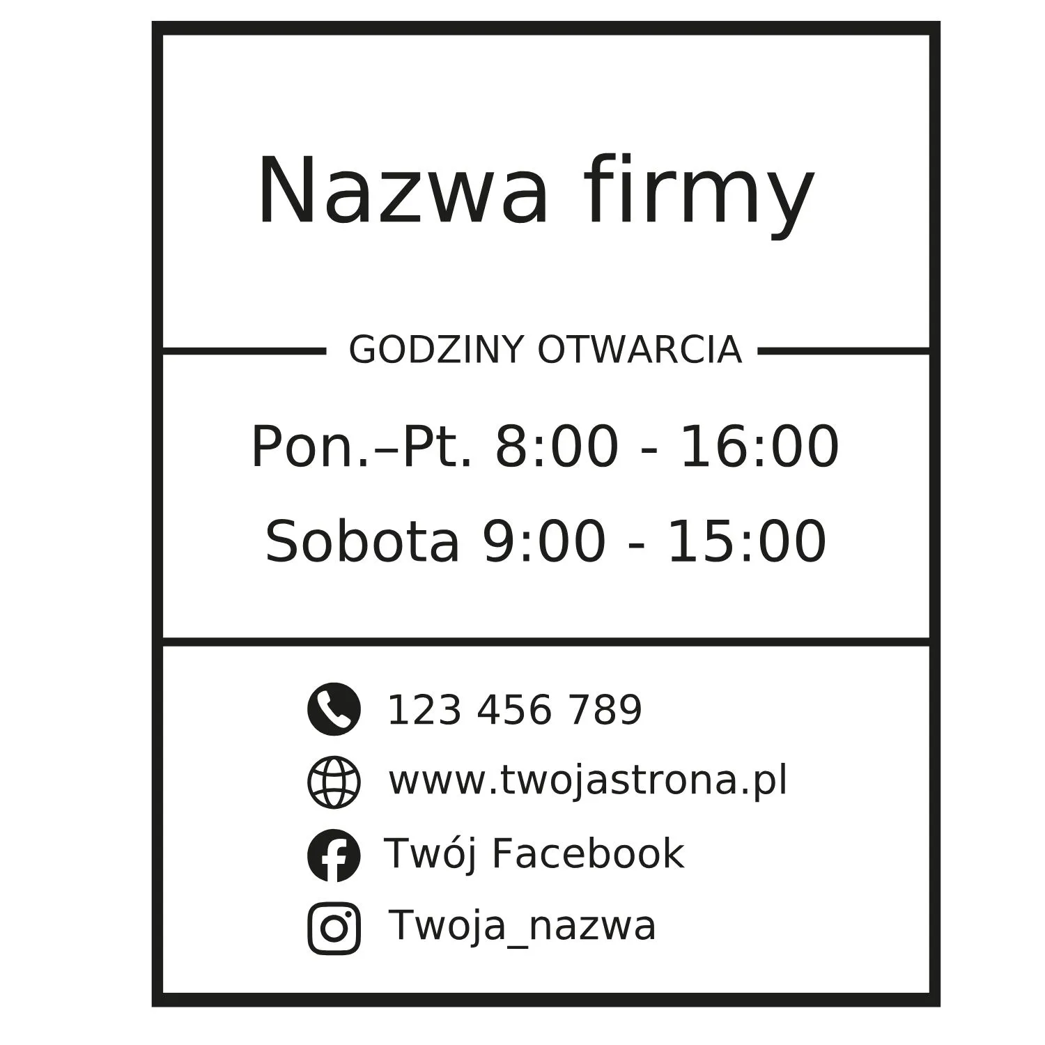 Naklejka godziny otwarcia na drzwi 40×50 cm