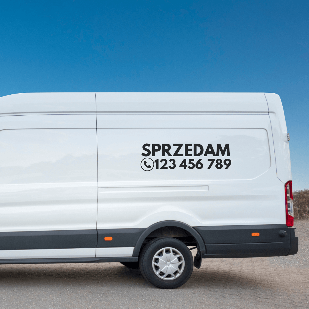 Naklejka na samochód Sprzedam + numer telefonu – bez tła, różne kolory - obrazek 3
